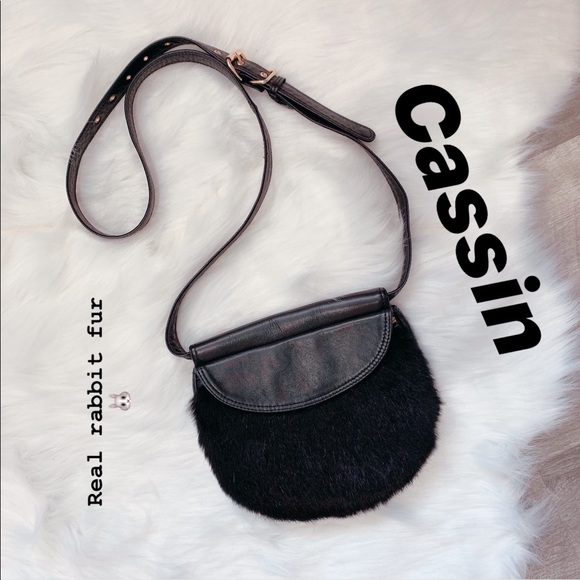 Cassin Handbags - Cassin real rabbit fur black crossbody bag